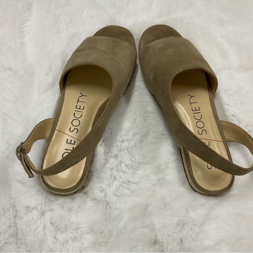 Sole Society Taupe Suede Open-Toe Slingback Sandals